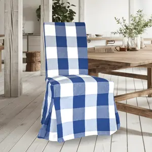 Buffalo Check Navy Blue Floor Length Dining Chair Cover, Compatible with IKEA Henriksdal