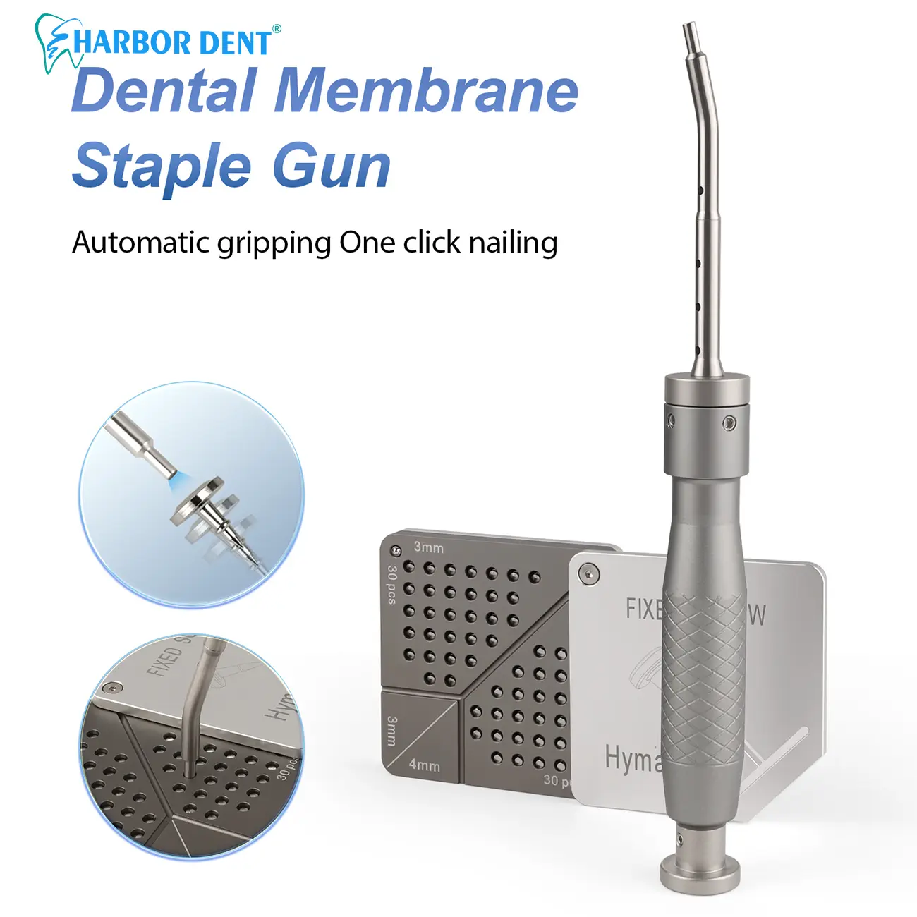 Dental Implant Membrane Tacker Gun, One-Click Automatic Tacker Kit for Fixing Membranes, Includes 60 Titanium Screws Dental Tool