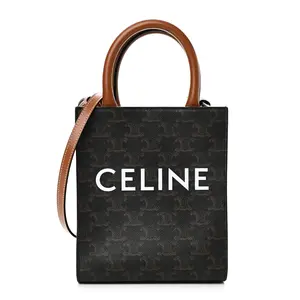Pre-owned Celine Calfskin Shoulder Bags Triomphe Canvas Mini Vertical Cabas Tan