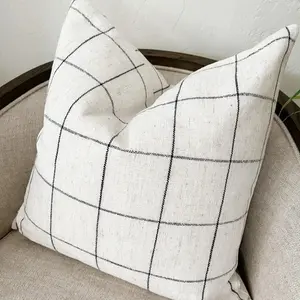 White Window Pane with Black Grid Woven Pillow Cover, Plaid Pillow Cover 20x20, Modern Farmhouse Decor 16x16, Linen Throw Pillow Cover 24x24