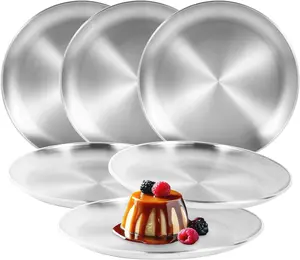 Stainless Steel  Plates Set of 6, 9-inch Thickened  Adults Dinner Plates, Non  Metal Dishes  Tray for Eating/Serving/Camping/Snack, Shatterproof & Dishwasher Safe