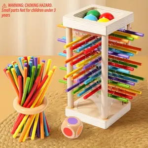 Wooden Parent-Child Interactive Board Game! A Three-in-one Stick-pulling Game That Combines Dice Rolling and Color Recognition to Enhance Focus and Balance. This Versatile Toy Offers Multiple Play Options, Making It an Essential for Quality