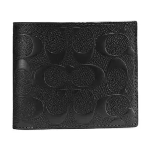 COACH 3-in-1 Wallet with Signature Monogram Print and Leather for Men in Black