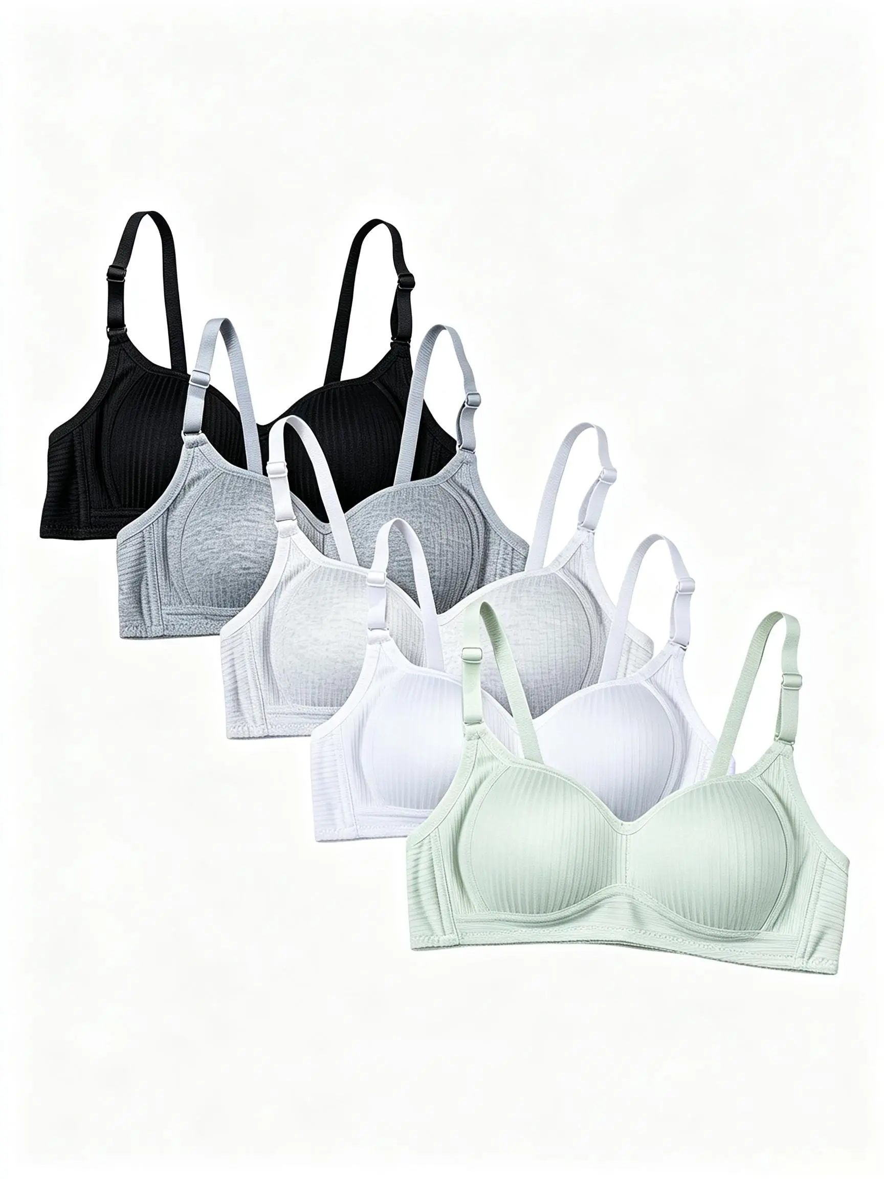LOEL 3/5 Pack Lightly Padded Bras for Girls,Teens and Petite Women,Solids Training Bras Adjustable Strap Youth Sports Bras