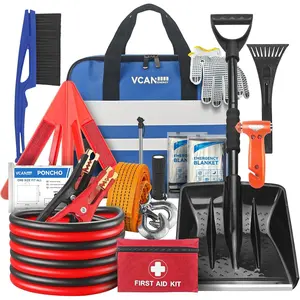 Car Emergency Kit with Jumper Cable, First Aid Kit, Winter Travel Assistance with Detachable Snow Shovel, Safety Emergency Kit for Cars, Trucks