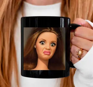 [SALE UP TO 50%] Funny Doll Face Mug, Disgusted Barbie Meme Coffee Cup, Sarcastic Reaction Gift, Weird Humor Tea Cup