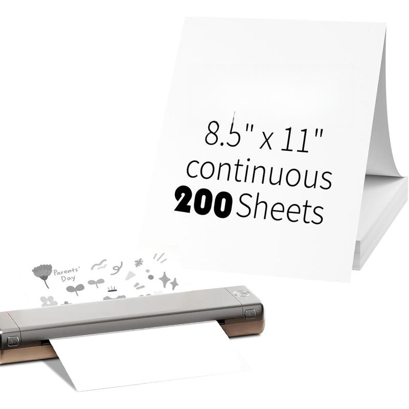200 Sheets Thermal Printer Paper 8.5 x 11 Inch,Lasting 3 , Letter Size Thermal Paper, Compatible with M08F/A40 Thermal Portable Printer, Folded, Continuous Folding