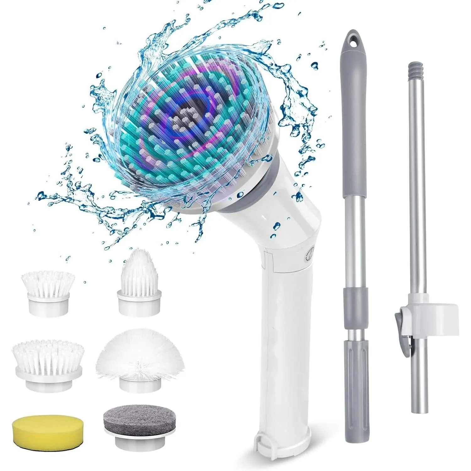 Upgrade Rechargeable Electric Scrubber for Cleaning, 45-inch Handheld Spin Scrubber with Extended Long Handle, Cordless Power Dish Scrubber with 6 Brushes for Bathtub Grout Tile Floor