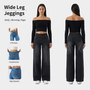 HeeiYoga Wide Leg Jeggings Strechy Baggy High Waisted Washed Jeans Jeggings