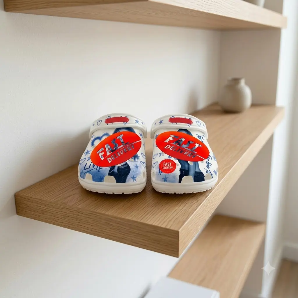 (No Box) Latin Pop Blue Girls Inspired Clogs, No Me Graphic Shóe, Heart Girl Blue Clog Sandals, Gift for fan
