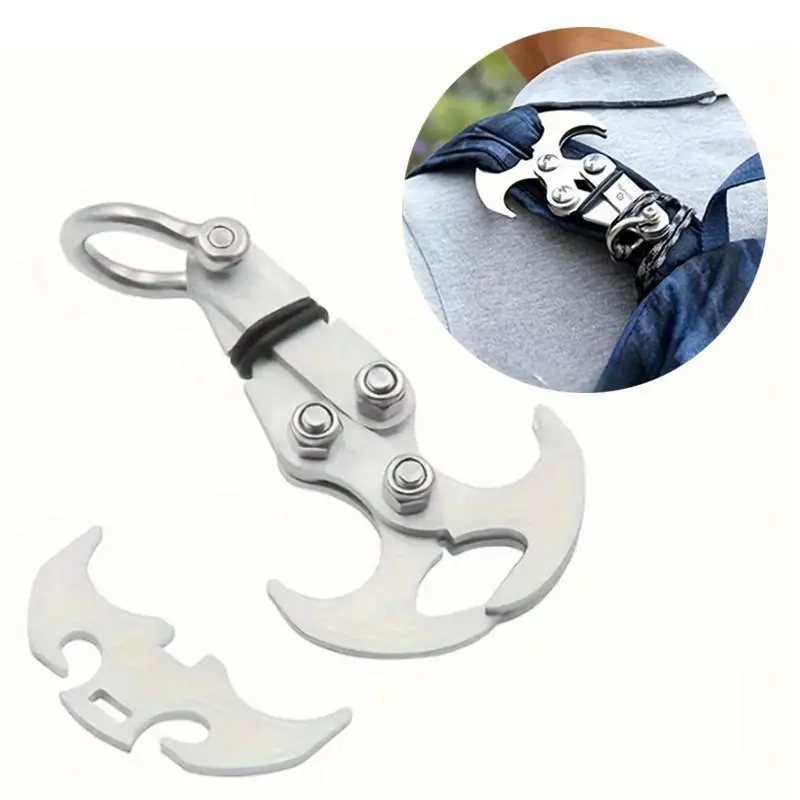 Stainless Steel Lightweight Folding Convenient Grappling Hook, 1 Count Multifunctional Heavy Duty Grapple Hook & 1 Count Enhanced Grip Claws, Outdoor Camping Hiking Accessories