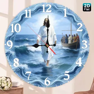 Jesus and Disciples Walking on Water Glass Wall Clock, Silent Design, Battery Operated, Religious Decor for Home Church School