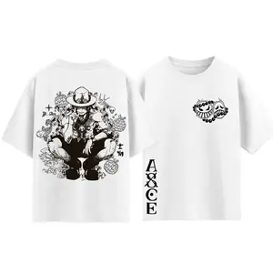 One Piece Portgas D. Ace Anime Graphic Tee, Premium Heavyweight Vintage Acid Washed Oversized Cotton Top, Breathable Y2K Streetwear Retro Hip Hop Daily Wear Unisex Otaku Fashion Crew Neck Short Sleeve Shirt