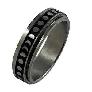 Fidget Spinner Ring Stainless Steel Ring with Dots & Crescents Style Spins Freely