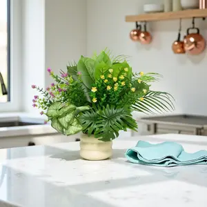 6pcs UV Resistant Artificial Plants - Vibrant Outdoor/Indoor Greenery for Garden, Porch, Window Frame, Home Decor - Palm Tree, Monstera, Colorful Flowers - Vibrant Foliage Decor - Durable Outdoor Use, Artificial Outdoor Flowers