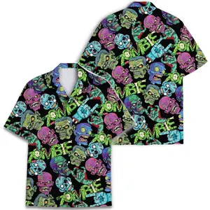 Retro Colorful Zombie Hawaiian Shirt, 80s Vintage Short Sleeve Top, Tropical Print Hawaiian Shirt – Perfect for Vacation & Street Style
