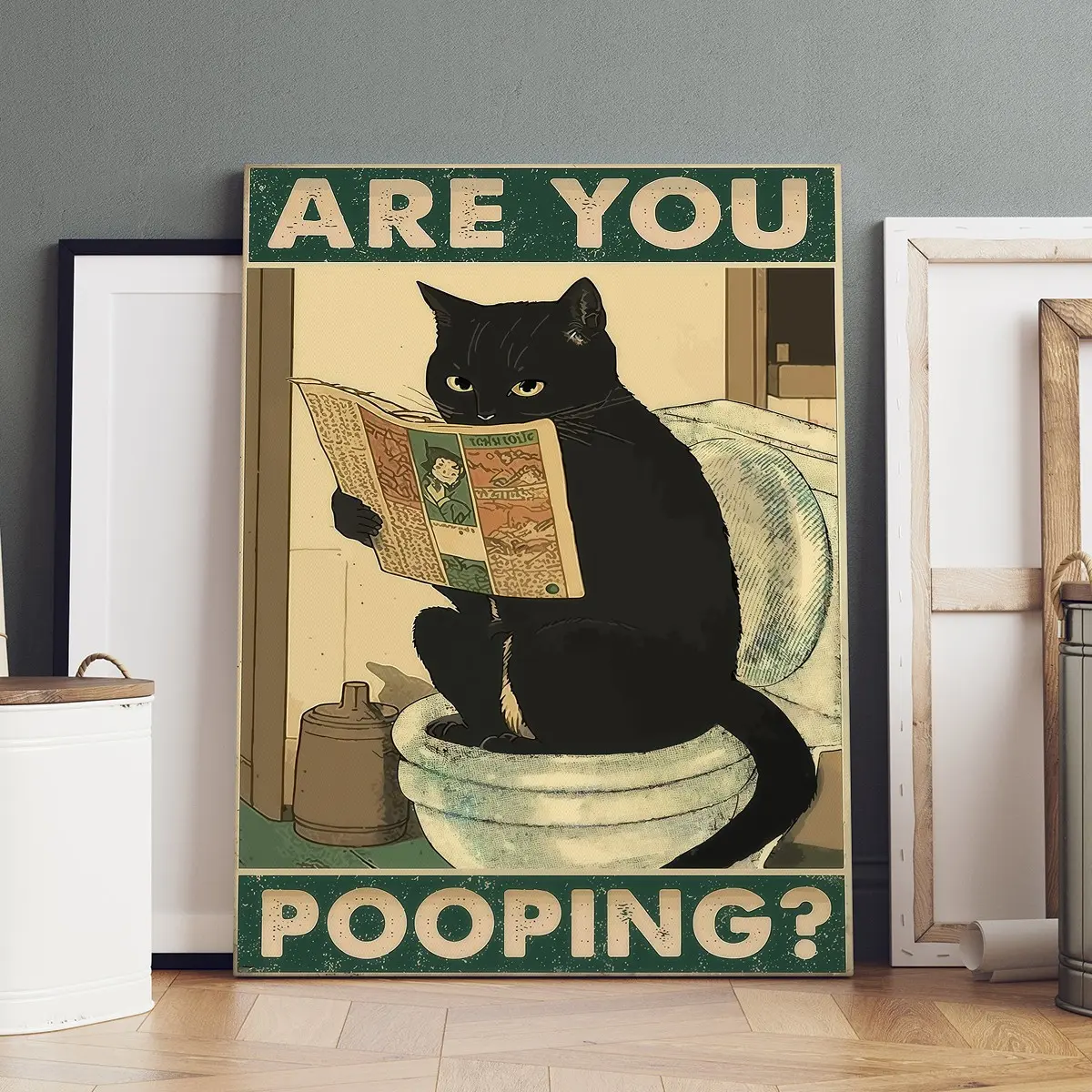 1 Count wooden frame canvas, "Are you pooping?" Funny Message Humorous bathroom decoration posters, Humorous Artwork, retro and funny animal posters, home decoration, Wall Art Decoration, exquisite gifts