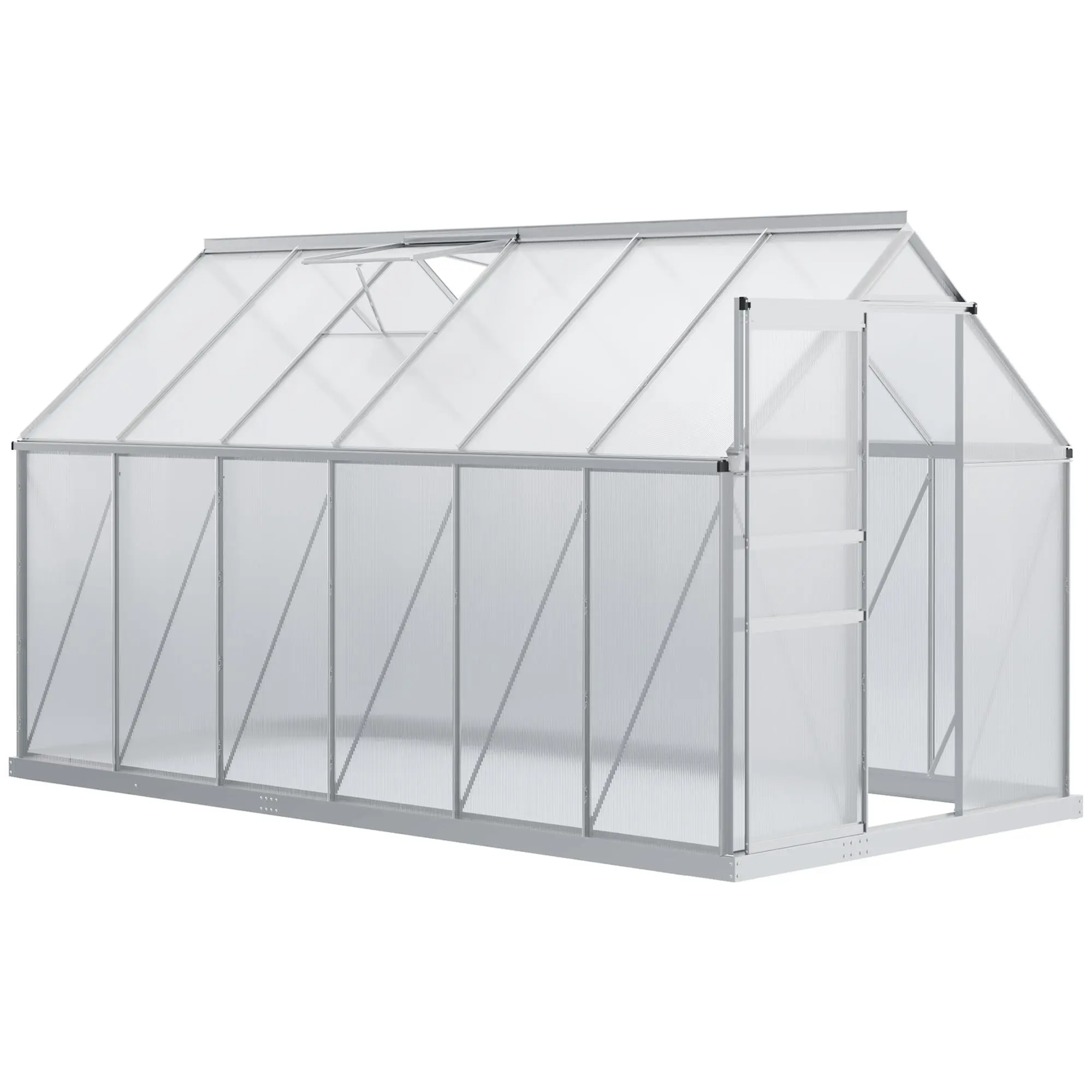 Heavy-Duty Silver Polycarbonate Walk-In Greenhouse (12'x6'x6.5') with Aluminum Frame, Sliding Door, Adjustable Roof Vent, Rain Gutter, Drainage Hole - 5-Angle Vent for Control, Sunlight, Easy Access, Weather Resistant for Year-Round Gardening