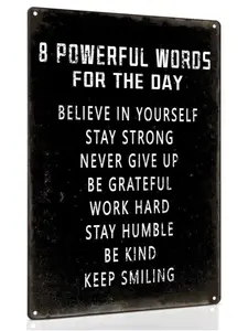 Inspirational Wall Art Metal Sign 8 x 12 Inch - 8 Powerful Words for the Day Motivational Quotes for Living Room Bedroom Classroom Gym Decor - Durable Aluminum Material