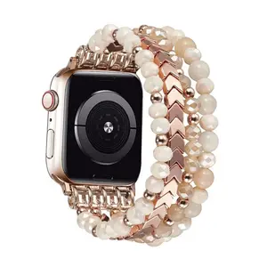 Beaded bracelet for Apple Watch strap, 38mm, 40mm, 41mm, 42mm, 44mm, 45mm, 46mm, 49mm. Women's fashionable handmade elastic wristband, suitable for iWatch series Ultra 3/2 SE 1110 9 8 7 6 5 4 3 2 1 watch strap replacement.Beaded bracelet for Apple Watch s