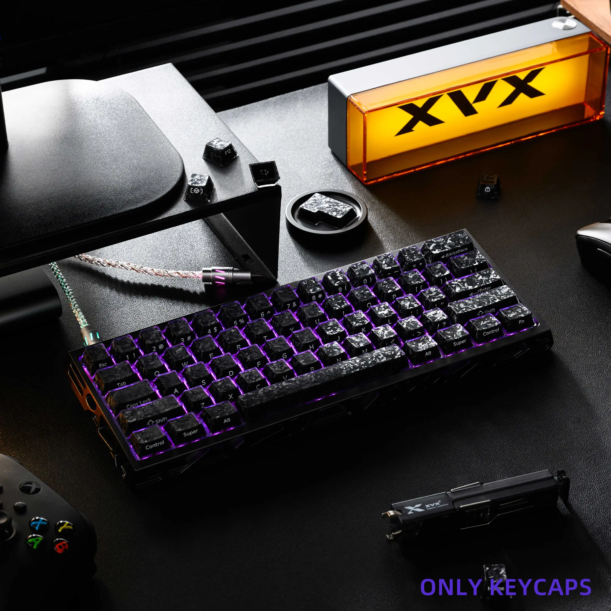 XVX Jelly Forged Carbon-Look Cherry Profile PC Keycap Set Side Printed PBT+PC 126-key for MX Switches(only keycaps) deskin spiration