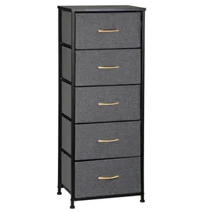 ZENY 5-Drawer Vertical Fabric Storage Dresser Organizer - Wooden Vertical Chest, Gray Fabric Indoor Storage Unit, Dresser for Bedroom
