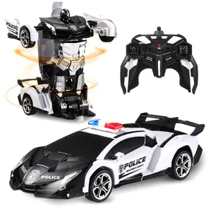 Remote Control Car for Kids, Transforming Robot Toy with LED Lights, 1:18 Scale, One-Button Transform, 360° Rotation, Birthday Gift