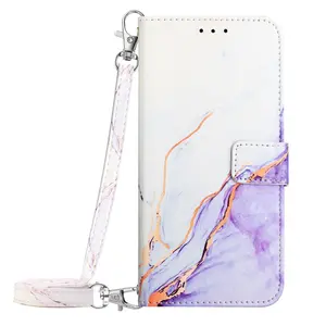 For Samsung A12 A13 A14 A15 A16 A17 A22 A42 A50 A52 A52S A53 A54 A55 A56 A36 A37 A57 Marble Pattern Leather Sleeve PU Leather Handbag Purse Flip Cover, Kickstand Folio Case With Neck Lanyard