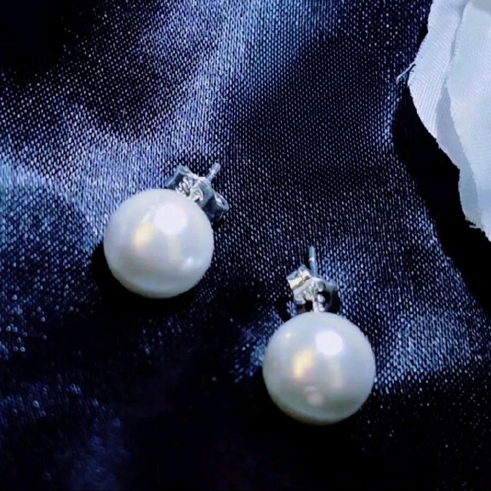 10mm White South Sea Shell Pearl Earrings On Sterling Silver