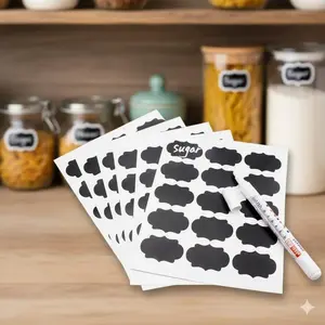 Waterproof Removable Chalkboard Labels for Kitchen Pantry Jars, Glass Containers, DIY Crafts. Reusable Write & Wipe Self-Adhesive Sticker Pads for Home Office Organization & Storage.