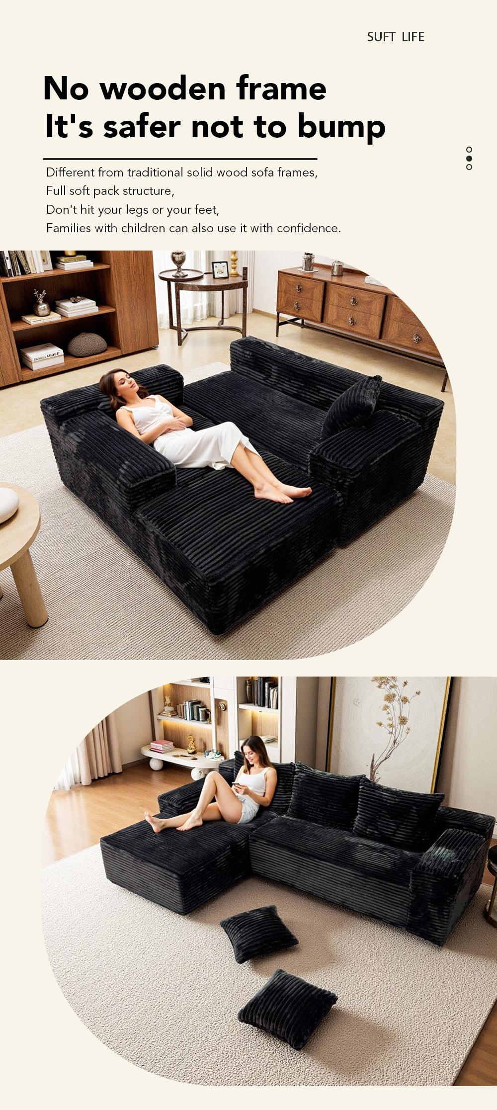 Cloud Modular Sectional large Sofa | Oversized Deep Seat Fluffy Couch with High-Density Memory Foam, Boneless Soft Upholstery, Plush & Sink-in Comfort | No Assembly Needed, Super Cozy Living Room Sectional furniture family compression sofa