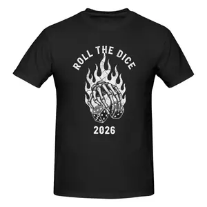 100% Cotton 2026 Roll The Dice Shirt, Skeleton Hand Throwing Dice with Fire Print, Funny Novelty New Year Graphic Tee, Cool Streetwear Gift for Men & Women