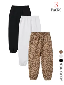 Women's Casual Leopard Print Elastic Waist Pants, Loose-Fitting Stretchy Joggers for Fall Winter Running Sports Daily Wear