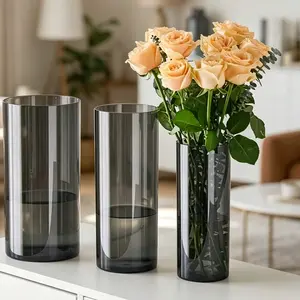 3-Pack Transparent Acrylic Cylinder Vases, Modern Centerpiece Decor, Wind-Resistant Plastic Vases, Various Sizes, Wedding Bouquet Holders