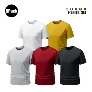 5-Piece Set & 3-Piece Set Men's Sportswear Short Sleeve Round Neck T-Shirt - Breathable Quick-Dry Sportswear, Suitable for Daily Casual Wear, Outdoor Activities Men's Clothing