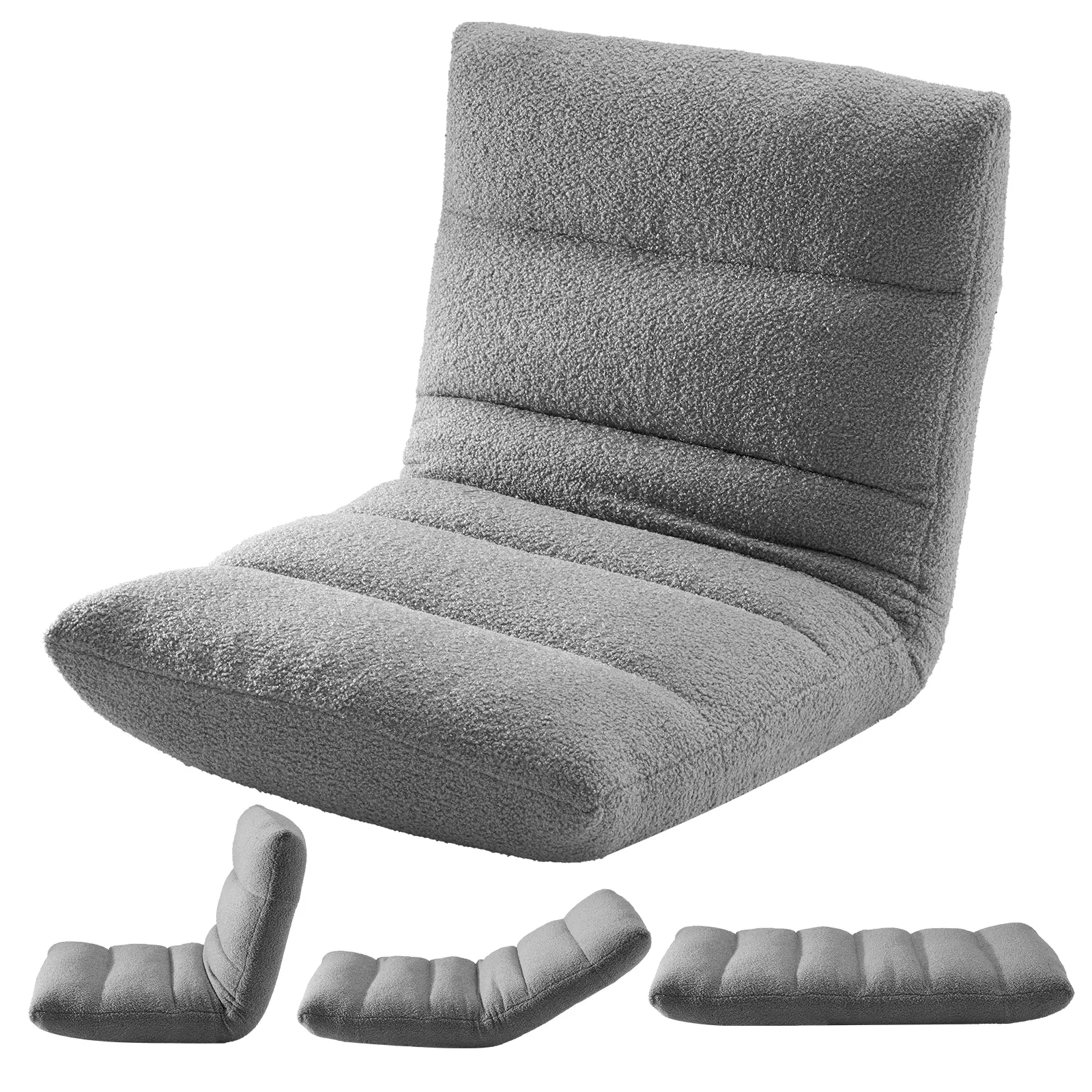 Adjustable 14-Position Folding Floor Chair with Back Support & Comfy Teddy Velvet, Living Room Indoor Furniture for Adults, Ideal for Reading, Gaming