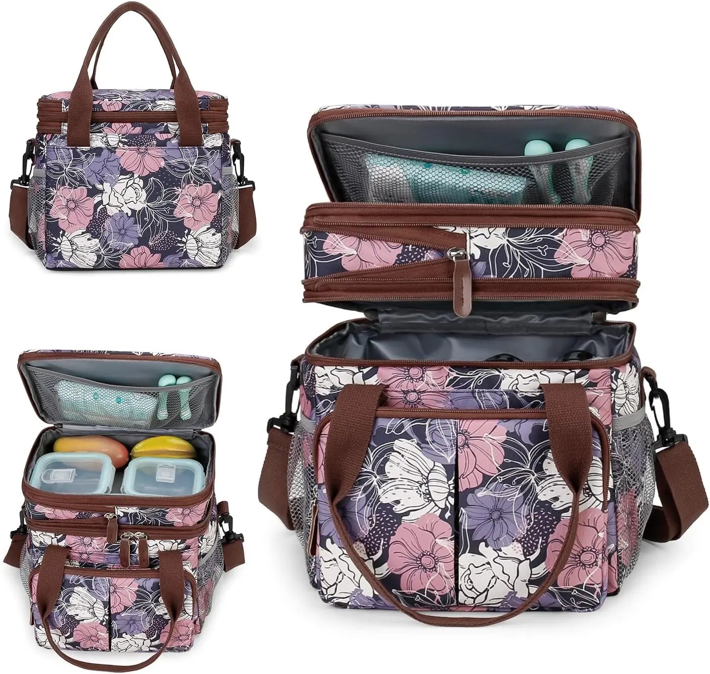 Lunch Bag for Women Men Double Deck Expandable Lunch Box,Large Lunch Bags,Leakproof Lunch Box Cooler Bag