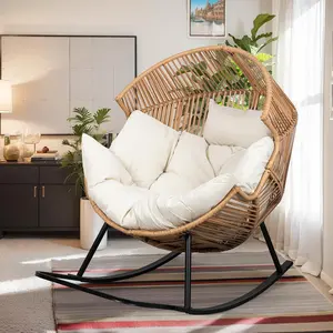 Wicker Egg Chair PE Rattan Rocking Chair with Cushion, Oversized Patio Lounge Rocker Chair for Outdoor, Indoor, Balcony, Backyard, Garden alaba