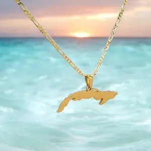 Cuban Map Pendant Necklace for Men and Women - Unisex Design, Metal Coating Chain, Casual Style, Long Neckline, Ideal for Daily Wear