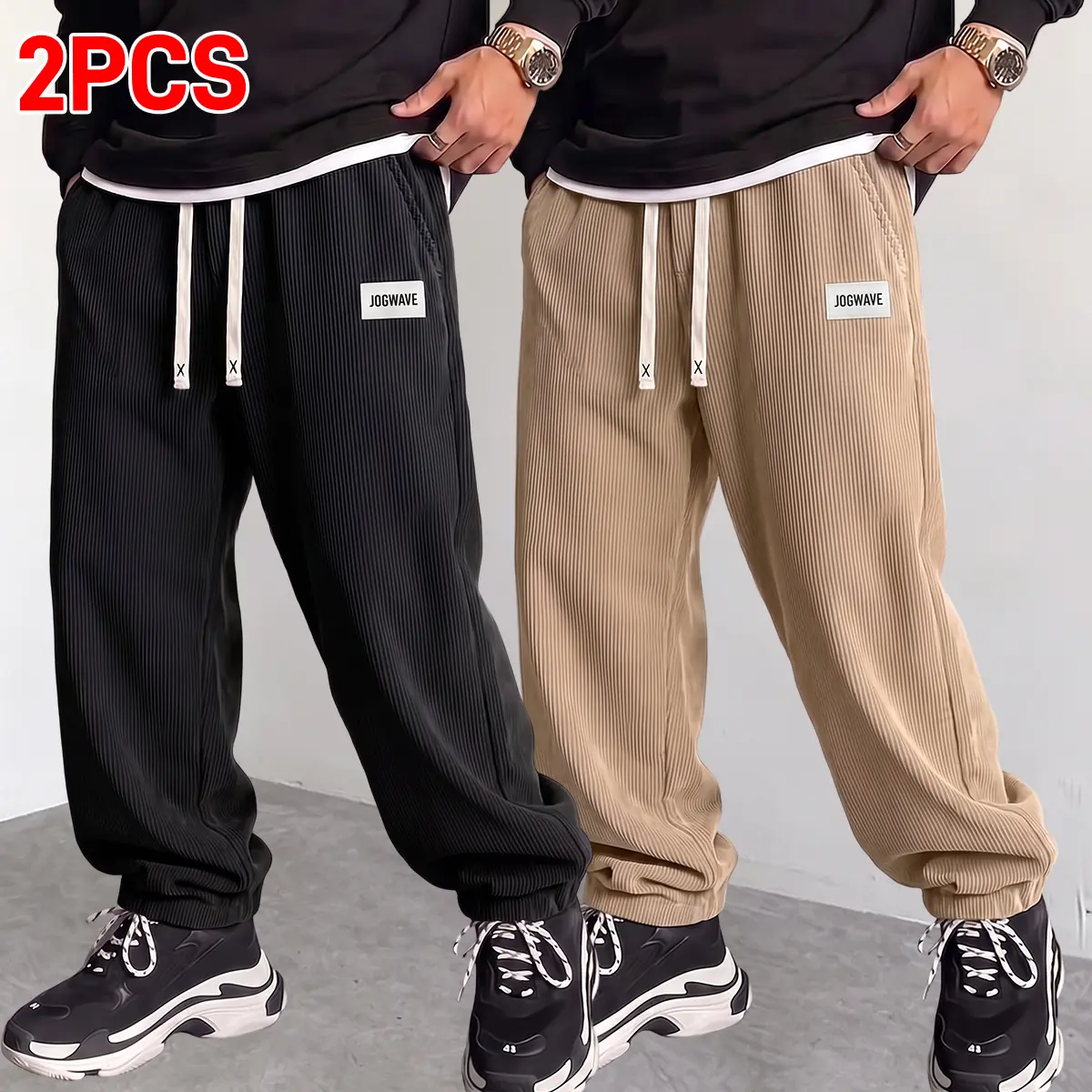 Menswear Casual Relaxed Fit Corduroy Look Pants - Men's Soft Polyester Corduroy Trousers, Easy Care - Ideal for Office, Commute
