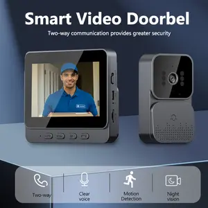 4.3 Inch Wireless Smart Video Doorbell, Infrared Night Vision, Two-Way Audio, Two Way Intercom, Rechargeable Battery, Wall Mounted, Home Security Camera