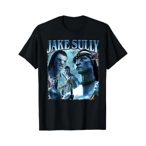 BelleHeaven  T Shirt Black Jake Sully Avatar Character Print For Movie Fans Casual Wear