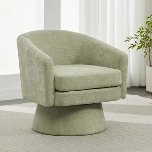 Contemporary Chenille Swivel Accent Chair, 360° Rotating Barrel Chair with Plush Cushioning for Living Room & Office, Green