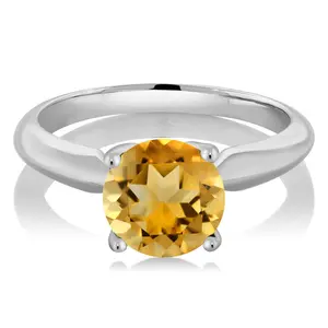 Gem Stone King Round Solitaire Engagement Ring For Women | 925 Sterling Silver | Gemstone Birthstone | Round 8MM | Wedding Anniversary Promise Ring For Women | Available In Size 5, 6, 7, 8, 9