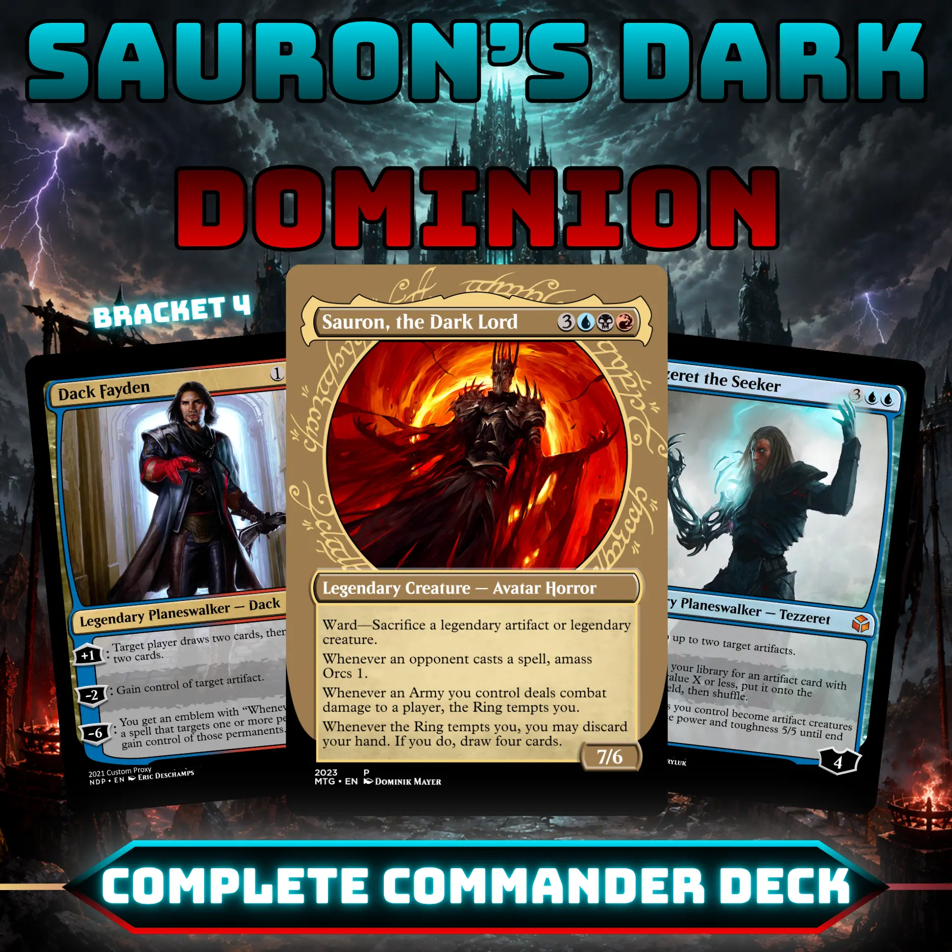 Sauron’s Dark Dominion Commander Style Deck | 100 Cards + Tokens | Custom Proxy Cards