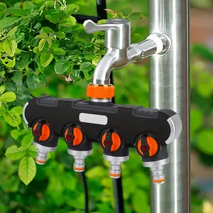 4-Way Garden Hose Splitter with Shut-Off Valve, Multi-Functional 3/10.16-2.54/5.08cm Irrigation Solution for Garden, Durable Hose Connector Accessories