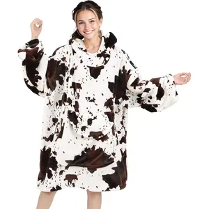 Wearable Blanket Hoodie   Fleece Sweatshirt Blanket with Giant Pocket Warm Cozy Hooded Blanket for Adult Cow Gifts for Women Men