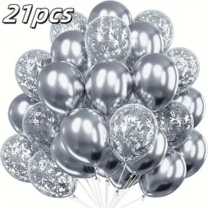 Colorful Latex Balloons Set  Round Emulsion Balloons for Birthday  Wedding  Tropical & Beach Party Decorations  Indoor & Outdoor Use  Perfect for Mother'S Day  Graduation & Seasonal Celebrations Set Of 21 Premium Silvery Gray Balloons - La