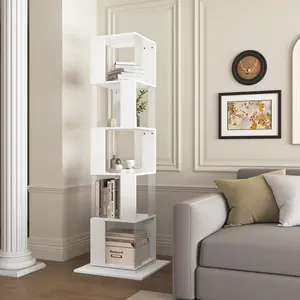 Modern Multi-Function 5 tier Rotating Bookshelf, Floor Rack Simple Bookcase with Acrylic plate Creative Bookshelf for Living Room with anti-toppling base