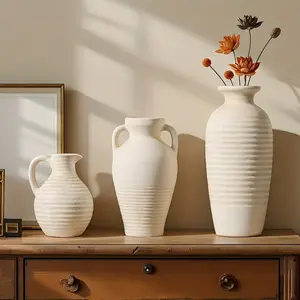Bohemian Creative Ceramic Vase with Handle, Home Decor Indoor Desktop Ornament, Flower Arrangement Prop, 1pc